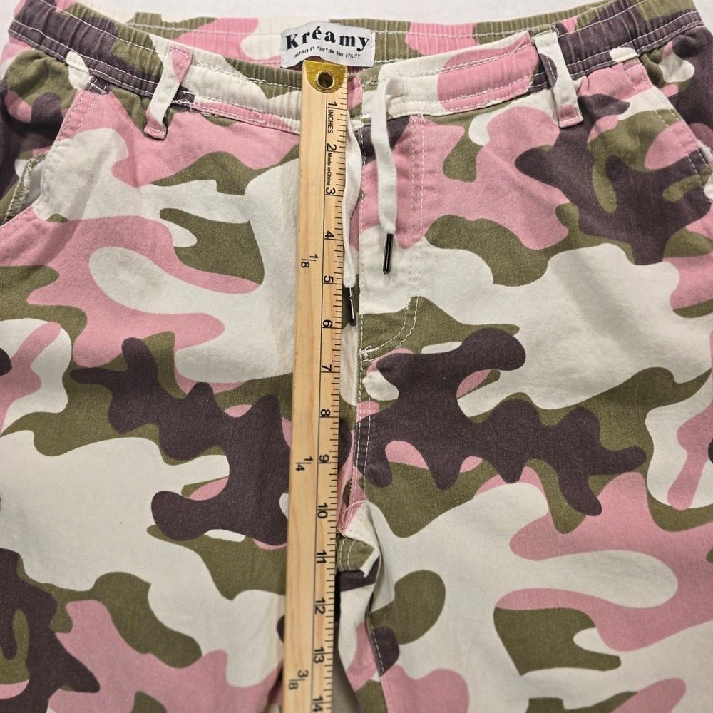 Kreamy Pink Olive Camo Jogger Pants Womens XL Elastic Waist Drawstring Utility - Picture 6 of 10